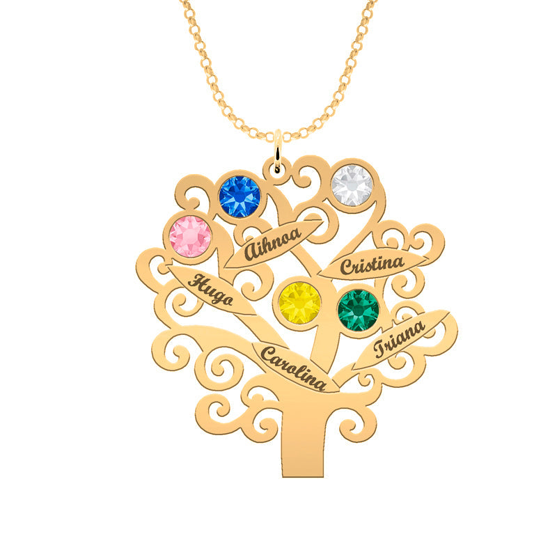 Collier Arbre de Vie Personnalisable 6 Noms et Pierres de Naissance