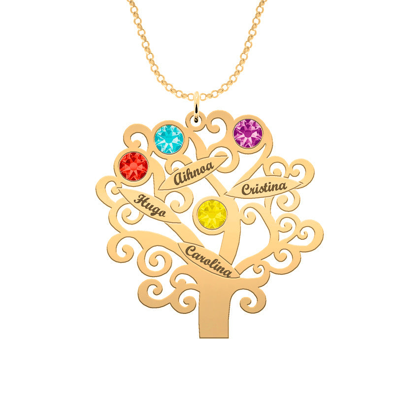 Collier Arbre de Vie Personnalisable 6 Noms et Pierres de Naissance