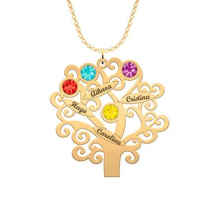 Collier Arbre de Vie Personnalisable 6 Noms et Pierres de Naissance