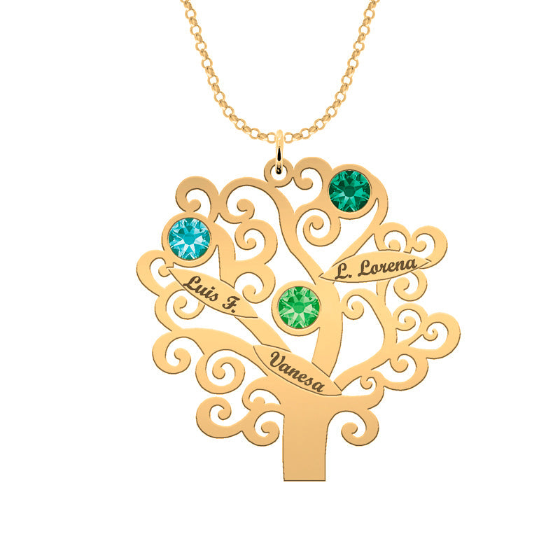 Collier Arbre de Vie Personnalisable 6 Noms et Pierres de Naissance