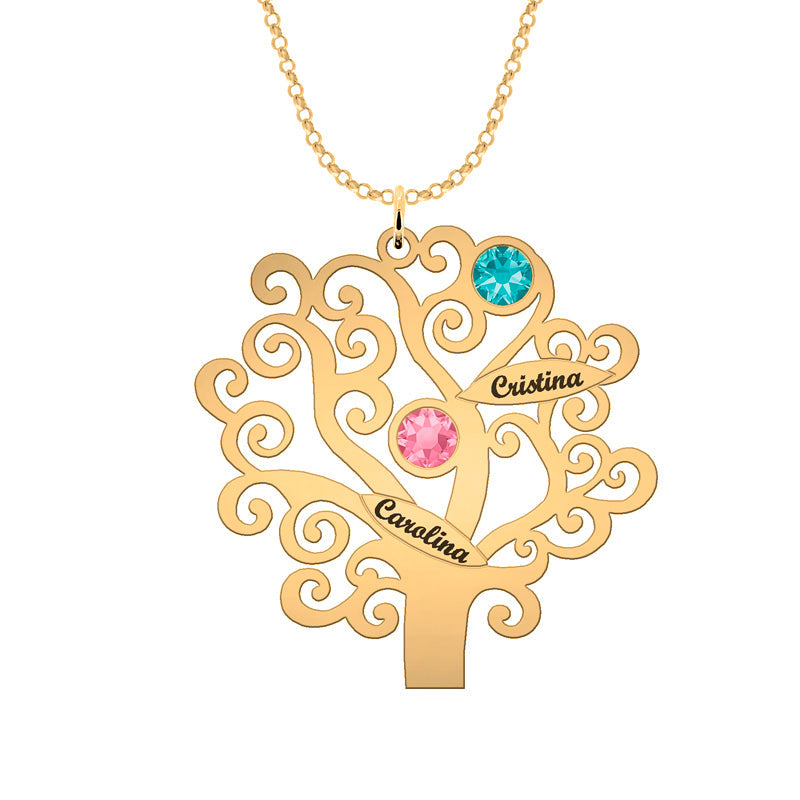 Collier Arbre de Vie Personnalisable 6 Noms et Pierres de Naissance