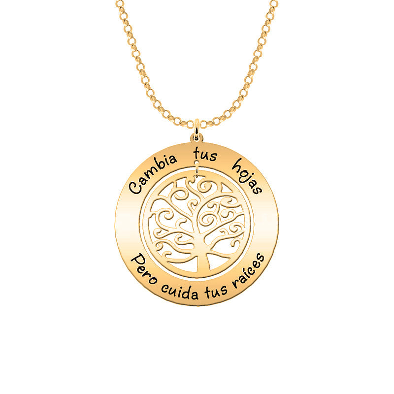 Collier Arbre de Vie personnalisé 2 phrases plaqué or