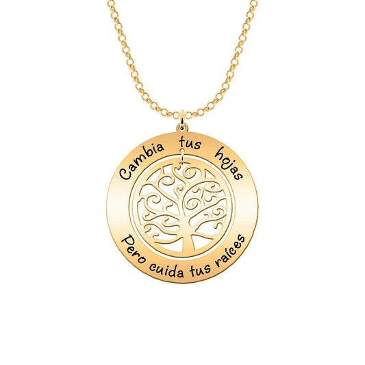 Collier Arbre de Vie personnalisé 2 phrases plaqué or