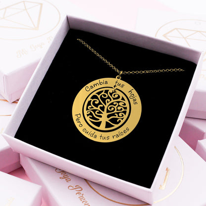 Collier Arbre de Vie personnalisé 2 phrases plaqué or