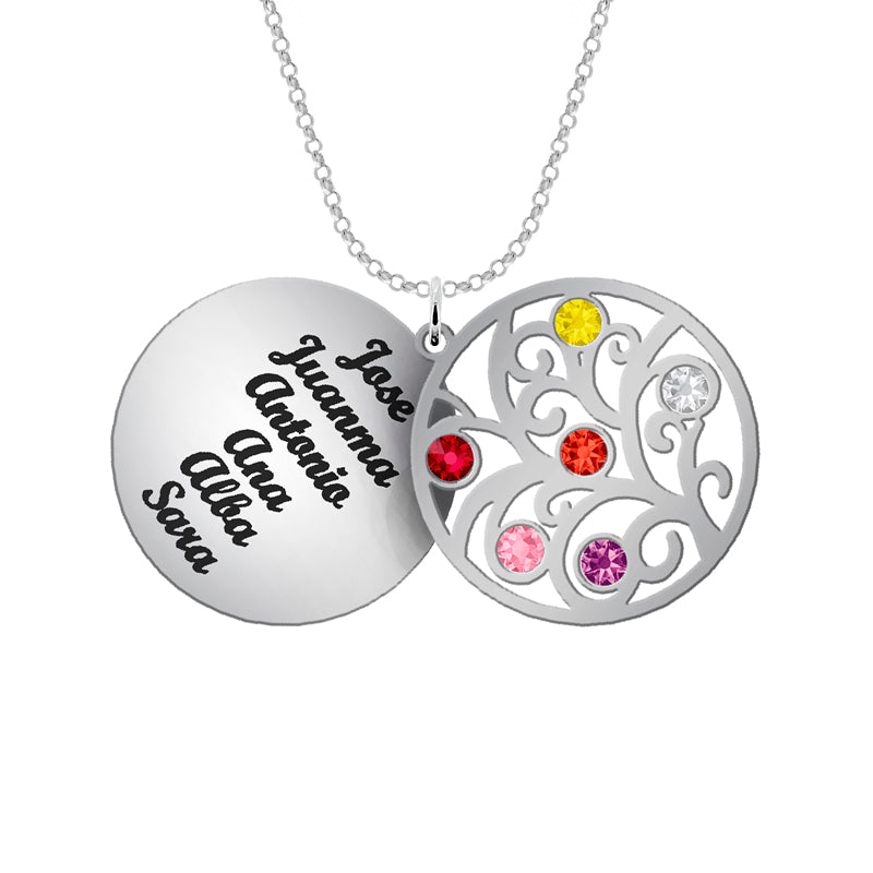 Collier Arbre de Vie personnalisé 6 prénoms et 6 pierres de naissance