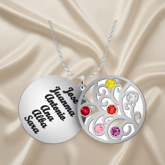 Collier Arbre de Vie personnalisé 6 prénoms et 6 pierres de naissance