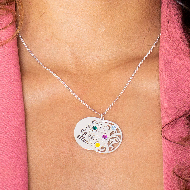 Collier Arbre de Vie personnalisé 6 prénoms et 6 pierres de naissance
