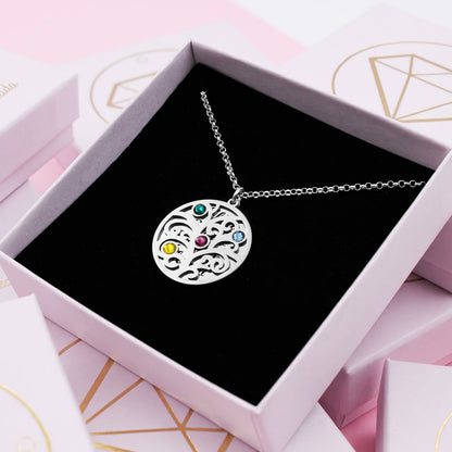 Collier Arbre de Vie personnalisé 6 prénoms et 6 pierres de naissance