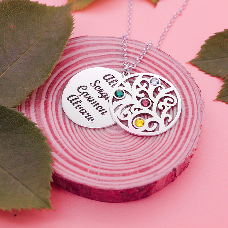 Collier Arbre de Vie personnalisé 6 prénoms et 6 pierres de naissance