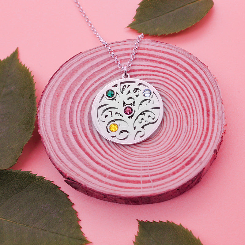 Collier Arbre de Vie personnalisé 6 prénoms et 6 pierres de naissance