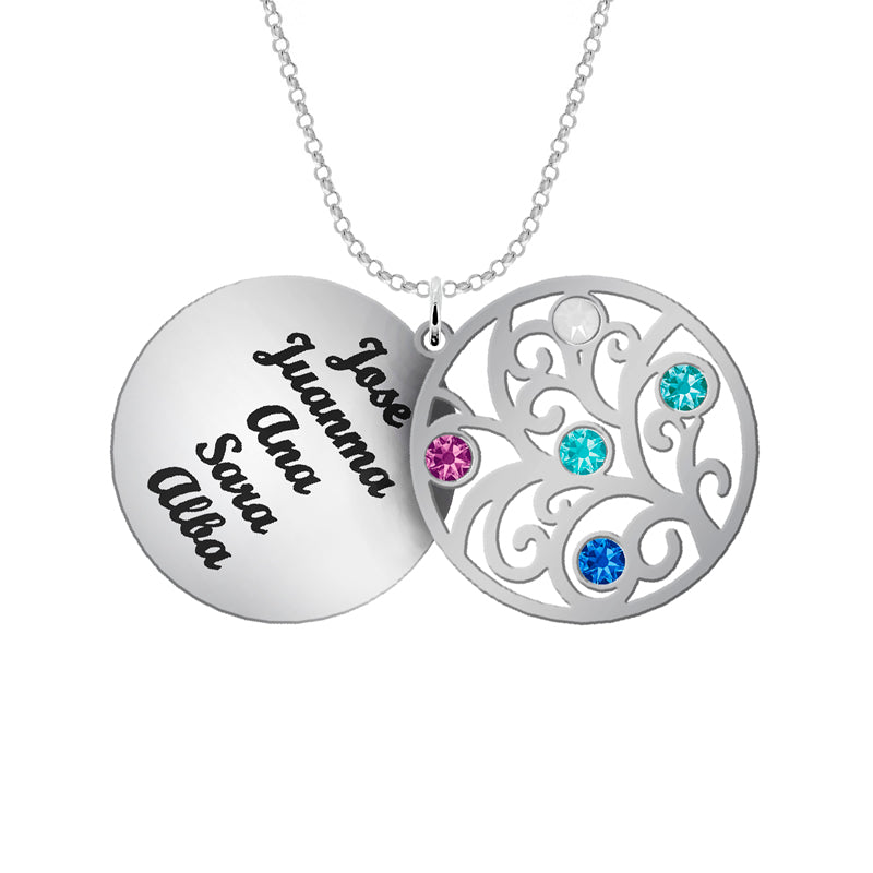 Collier Arbre de Vie personnalisé 6 prénoms et 6 pierres de naissance