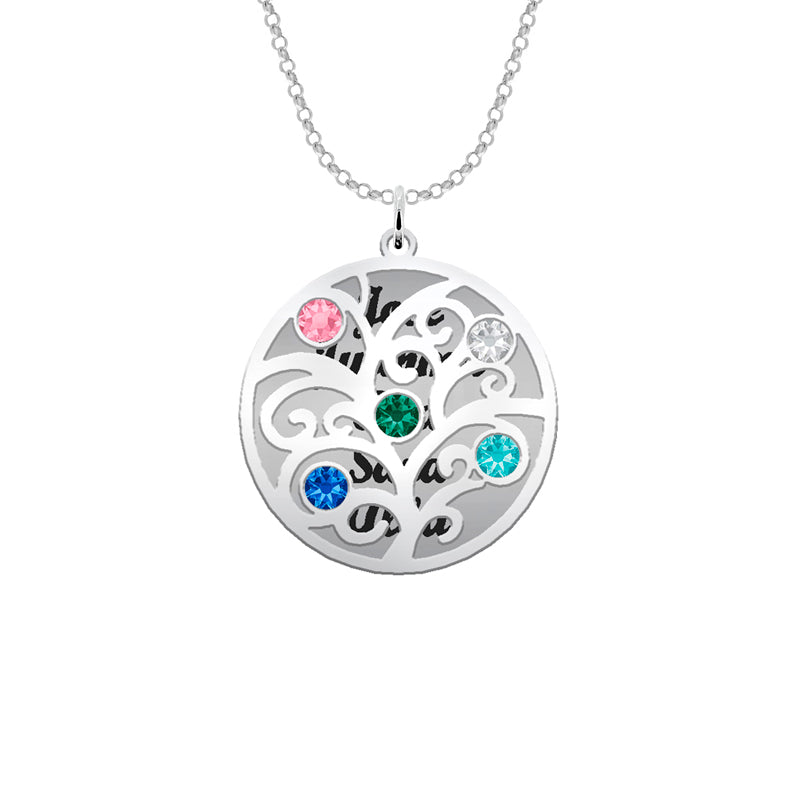 Collier Arbre de Vie personnalisé 6 prénoms et 6 pierres de naissance