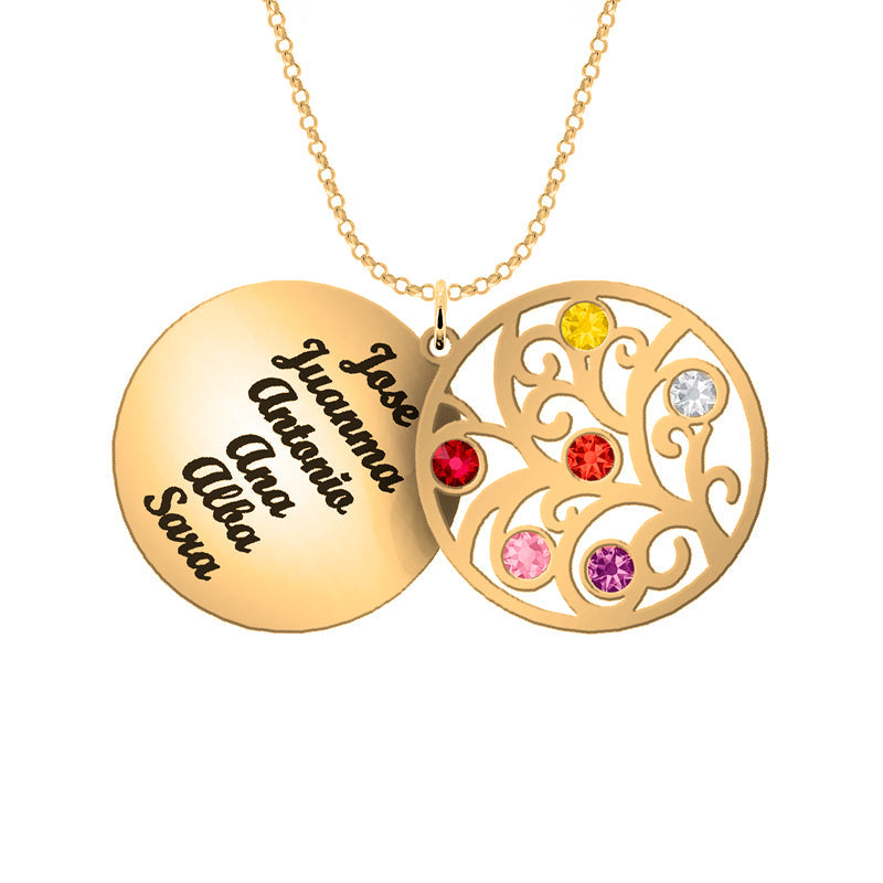 Collier Arbre de Vie personnalisé 6 prénoms et pierres de naissance