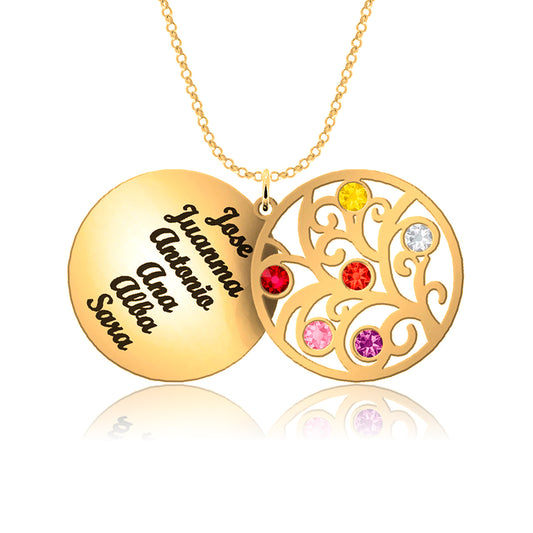 Collier Arbre de Vie personnalisé 6 prénoms et pierres de naissance