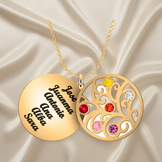Collier Arbre de Vie personnalisé 6 prénoms et pierres de naissance