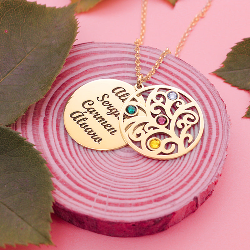Collier Arbre de Vie personnalisé 6 prénoms et pierres de naissance