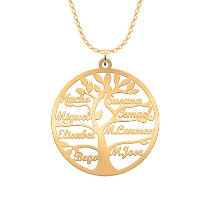 Collier Arbre de Vie Personnalisé 9 Noms Argent Massif Plaqué Or