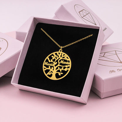 Collier Arbre de Vie Personnalisé 9 Noms Argent Massif Plaqué Or