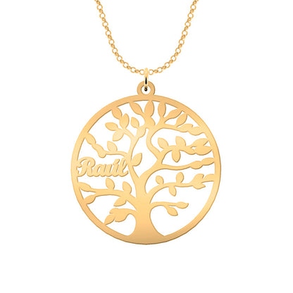 Collier Arbre de Vie Personnalisé 9 Noms Argent Massif Plaqué Or