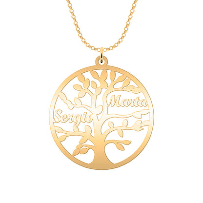 Collier Arbre de Vie Personnalisé 9 Noms Argent Massif Plaqué Or