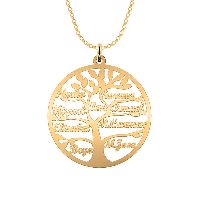 Collier Arbre de Vie Personnalisé 9 Noms Argent Massif Plaqué Or
