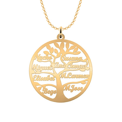 Collier Arbre de Vie Personnalisé 9 Noms Argent Massif Plaqué Or