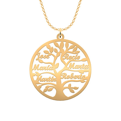 Collier Arbre de Vie Personnalisé 9 Noms Argent Massif Plaqué Or