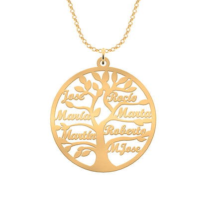 Collier Arbre de Vie Personnalisé 9 Noms Argent Massif Plaqué Or