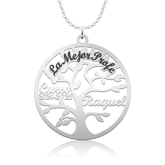 Collier Arbre de Vie Personnalisé - Argent 925 - Pour Professeur