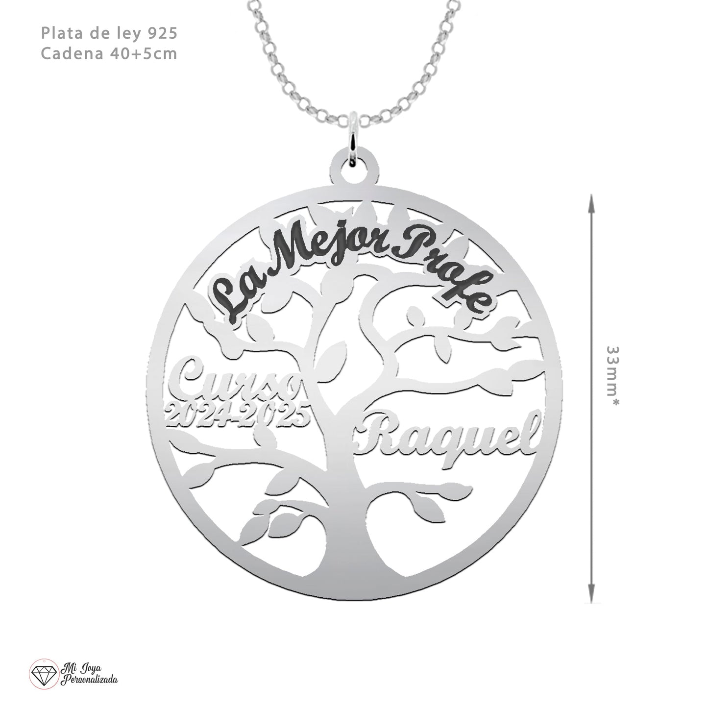 Collier Arbre de Vie Personnalisé - Argent 925 - Pour Professeur