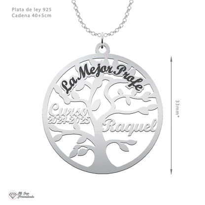 Collier Arbre de Vie Personnalisé - Argent 925 - Pour Professeur