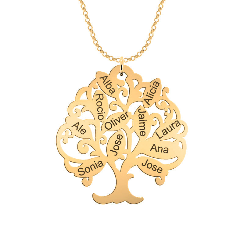 Collier Arbre de Vie plaqué or personnalisable 11 prénoms