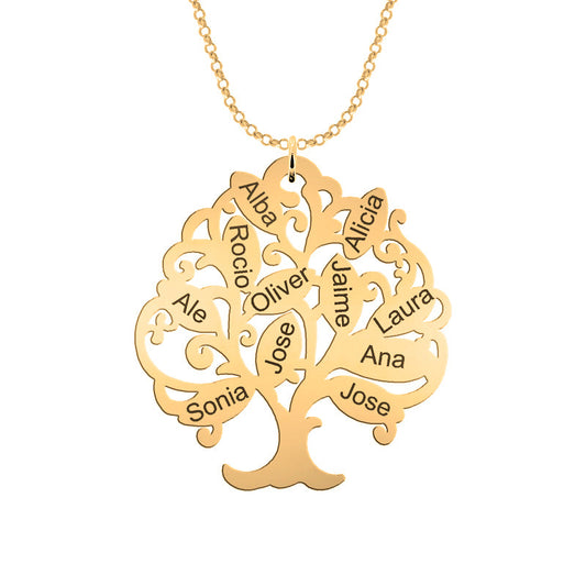 Collier Arbre de Vie plaqué or personnalisable 11 prénoms