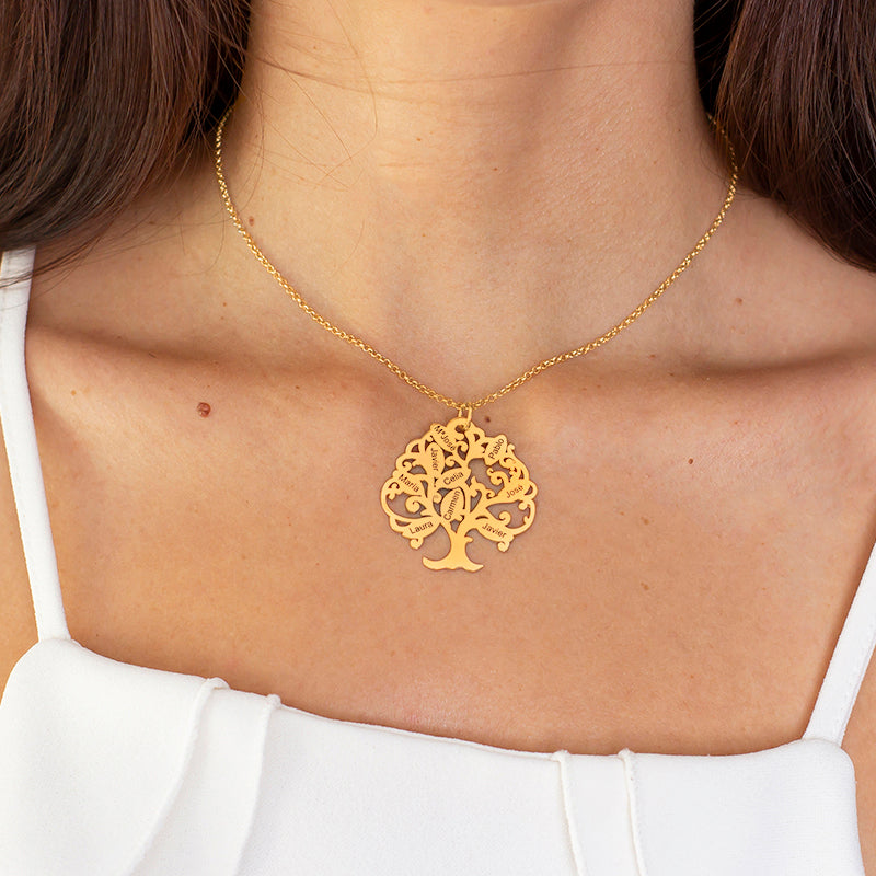 Collier Arbre de Vie plaqué or personnalisable 11 prénoms
