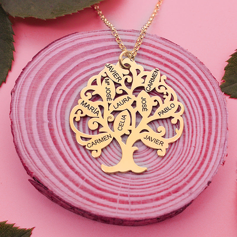 Collier Arbre de Vie plaqué or personnalisable 11 prénoms