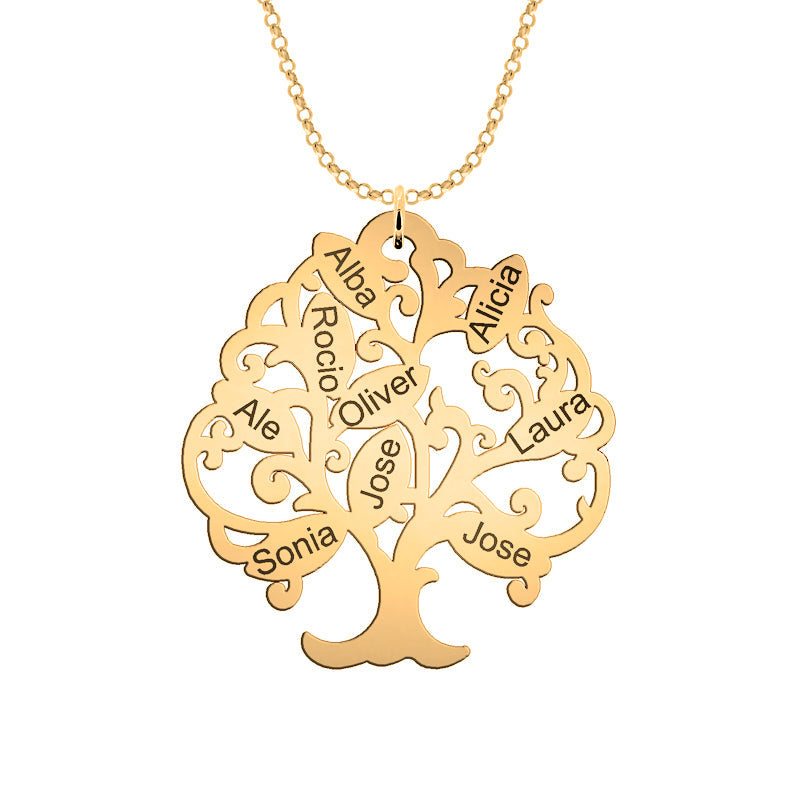 Collier Arbre de Vie plaqué or personnalisable 11 prénoms