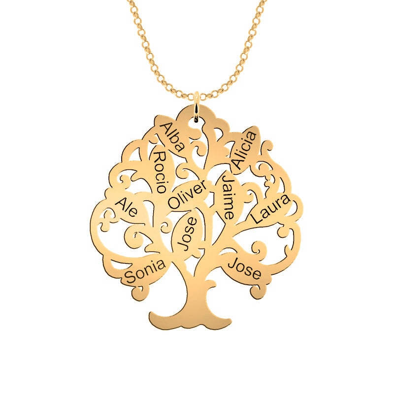 Collier Arbre de Vie plaqué or personnalisable 11 prénoms