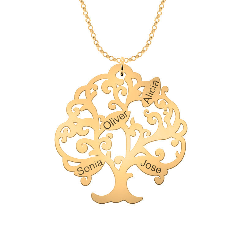 Collier Arbre de Vie plaqué or personnalisable 11 prénoms