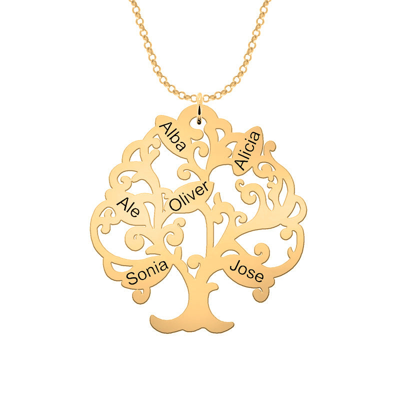 Collier Arbre de Vie plaqué or personnalisable 11 prénoms