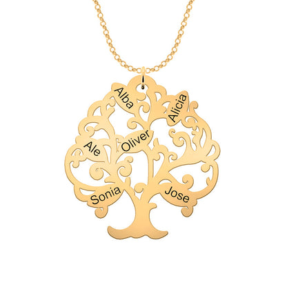 Collier Arbre de Vie plaqué or personnalisable 11 prénoms