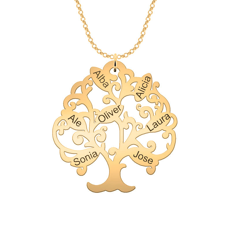 Collier Arbre de Vie plaqué or personnalisable 11 prénoms