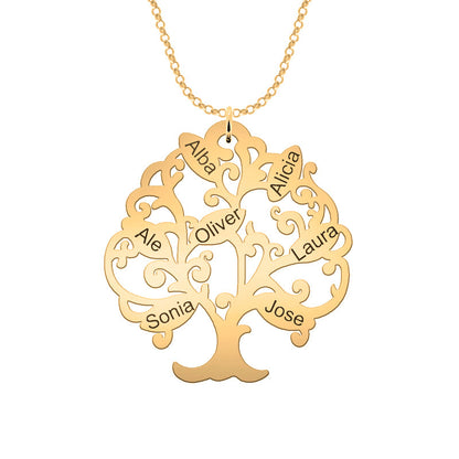 Collier Arbre de Vie plaqué or personnalisable 11 prénoms