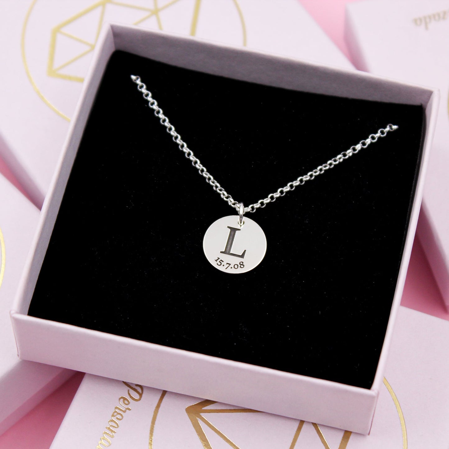 Collier argent 925 avec initiale et date gravées