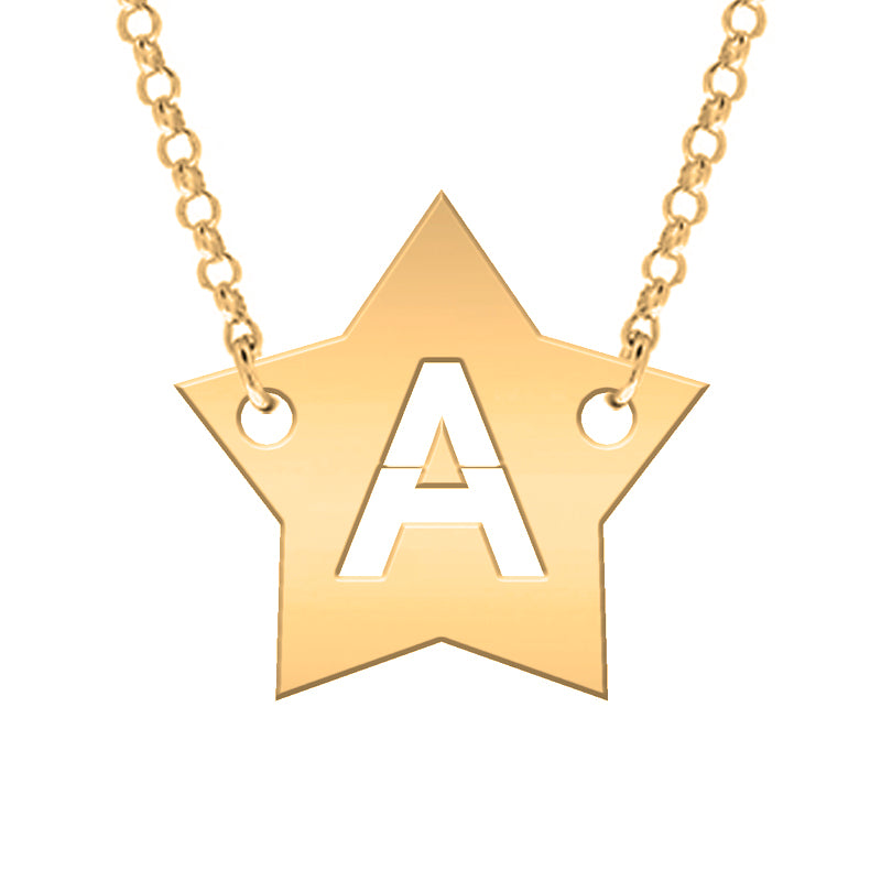 Collier Argent 925 - Étoile Plaqué Or et Initiale Découpée