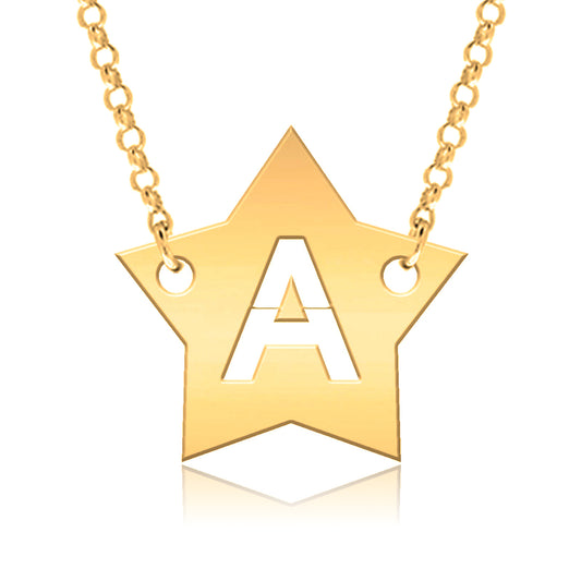 Collier Argent 925 - Étoile Plaqué Or et Initiale Découpée