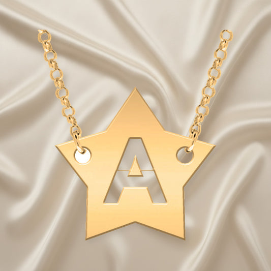 Collier Argent 925 - Étoile Plaqué Or et Initiale Découpée