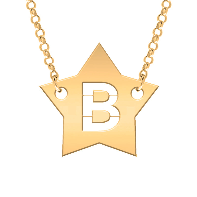Collier Argent 925 - Étoile Plaqué Or et Initiale Découpée