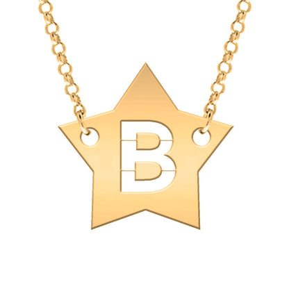 Collier Argent 925 - Étoile Plaqué Or et Initiale Découpée