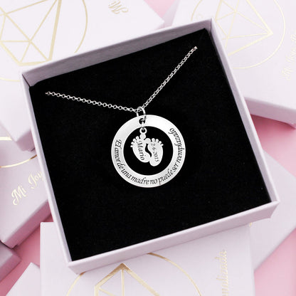 Collier argent 925 personnalisé avec cercle, phrase et pieds d'enfant