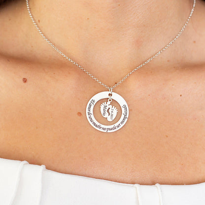 Collier argent 925 personnalisé avec cercle, phrase et pieds d'enfant